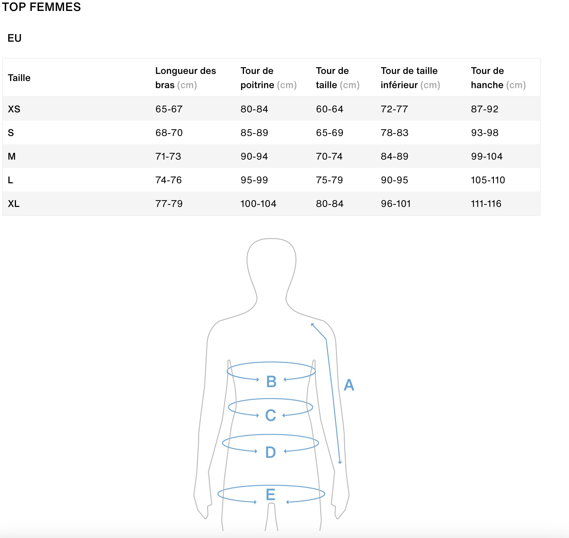 Size Chart Top ION Water Femme